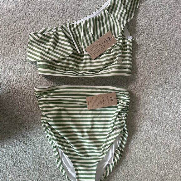 Albion Icon Wave Crop & Ruched High-Waisted Bottoms, Sage Stripe NEW WITH TAGS - Picture 8 of 9